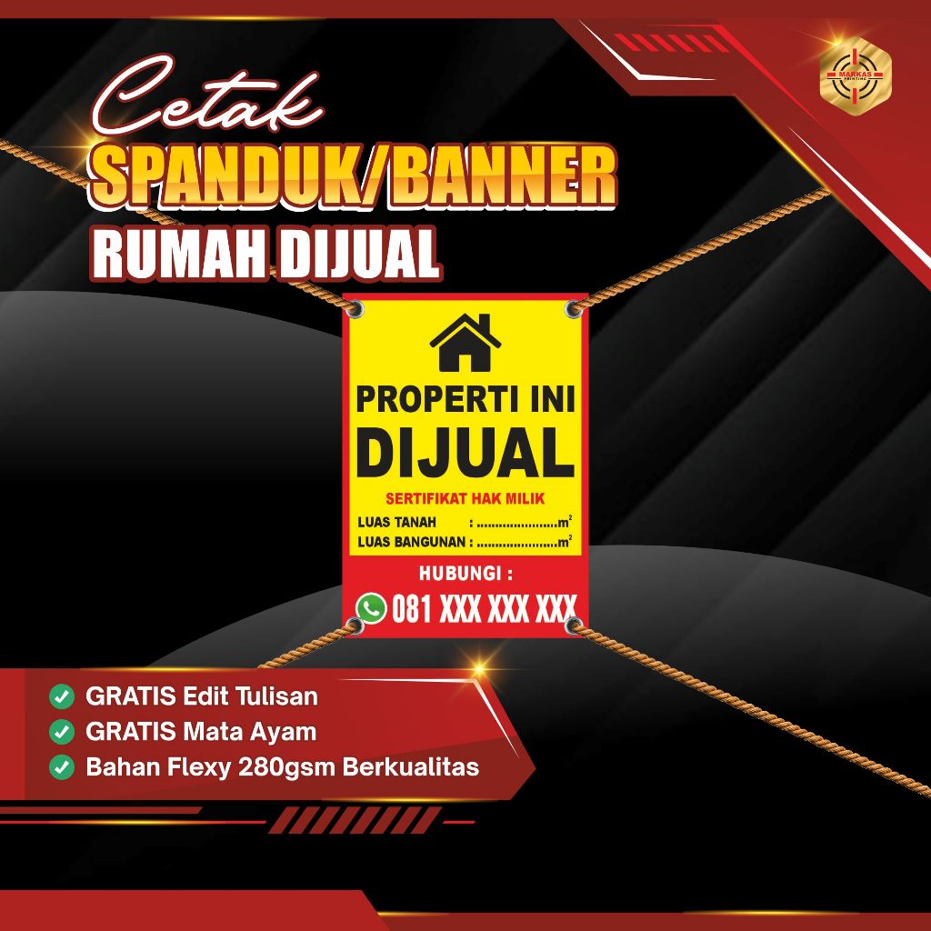 Spanduk Rumah Dijual Custom | Banner Rumah Dijual Siap Cetak