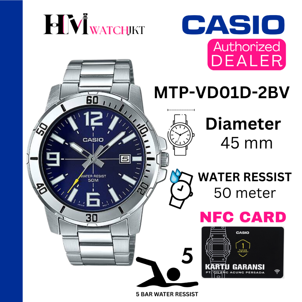 CASIO MTP-VD01D-2BVUDF Jam Tangan Original Pria Analog Rantai Antiair MTP-VDO1D-2BV MTP-VD01