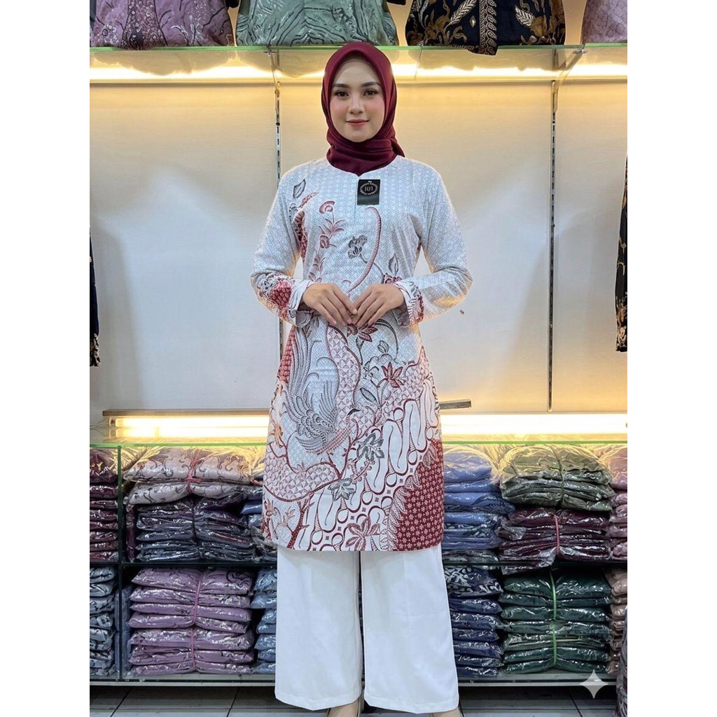 batik wanita model tunik lengan panjang