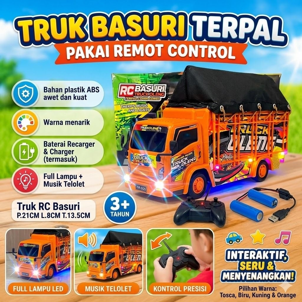 MAINAN RC TRUCK OLENG REMOTE CONTROL TERPAL BASURI/Mainan Truck Oleng Remote Control Basuri Dengan M