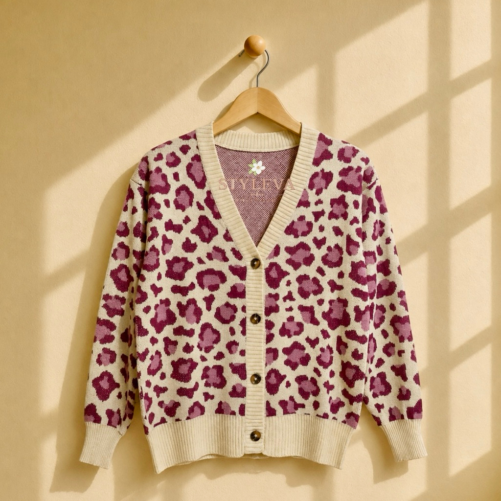 STYLEVA - CARDIGAN SWEATER LEOPARD PREMIUM RAJUT KNIT WANITA