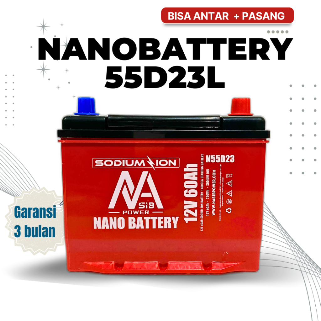 Aki Mobil Mitsubishi Outlander 55D23L Sodium-Ion Accu Kering 60ah