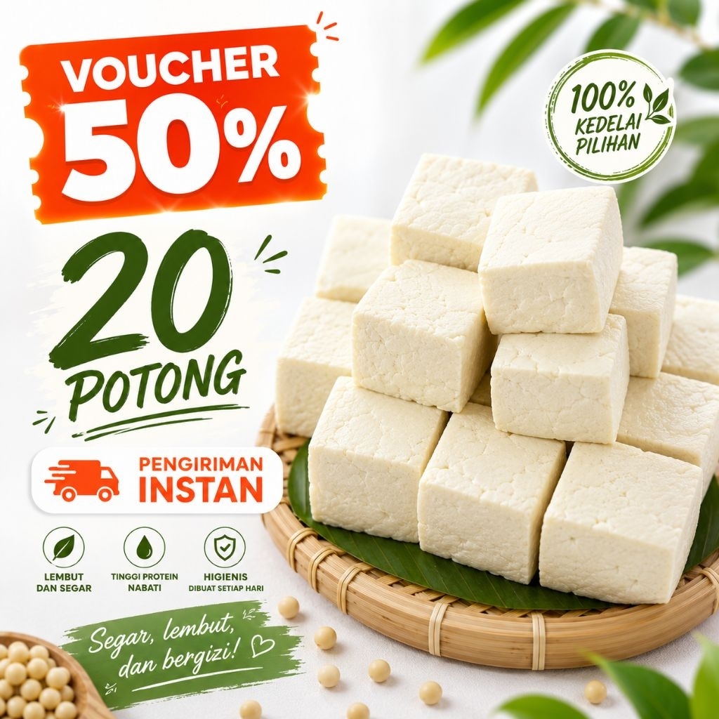 TAHU PUTIH FRESH. TAHU LEMBUT 20 POTONG. PENGIRIMAN INSTAN LANGSUNG KIRIM SELURUH WILAYAH KEDIRI.