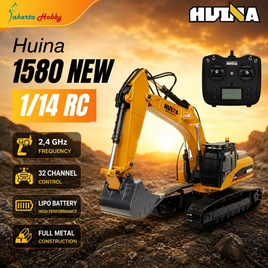 HUINA 1580 New RC Excavator Big FULL Metal 1/14 23Ch ( 1580 ) CAT 580