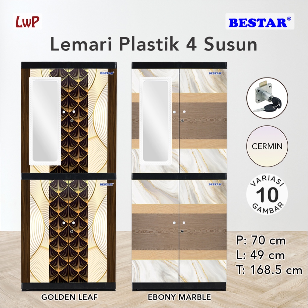 BESTAR Lemari Plastik 4 Susun Cermin Pakaian Anak Karakter Minimalis