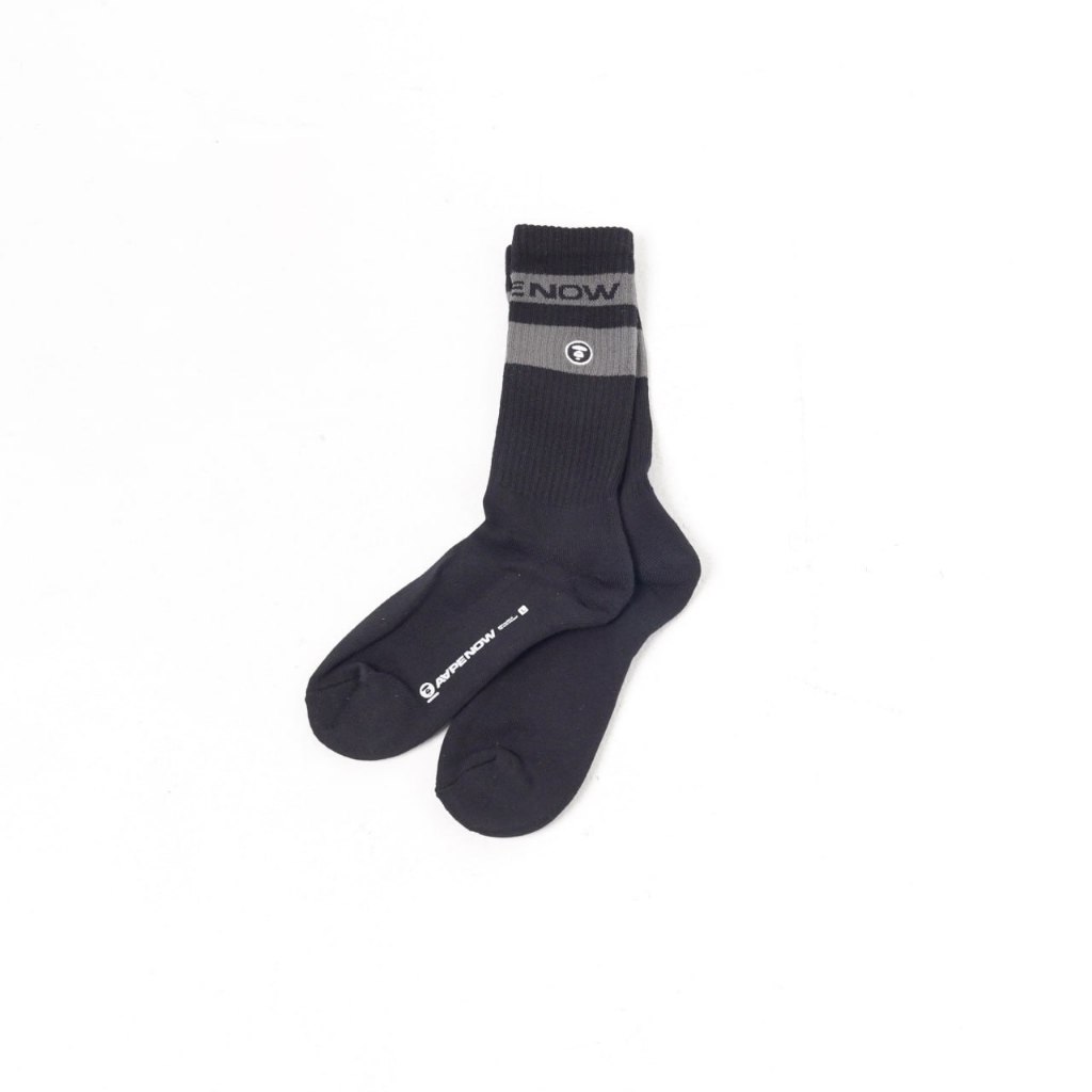 Kaos Kaki AAPE NOW TEXT GREY BLACK LONG SOCK 100% ORIGINAL