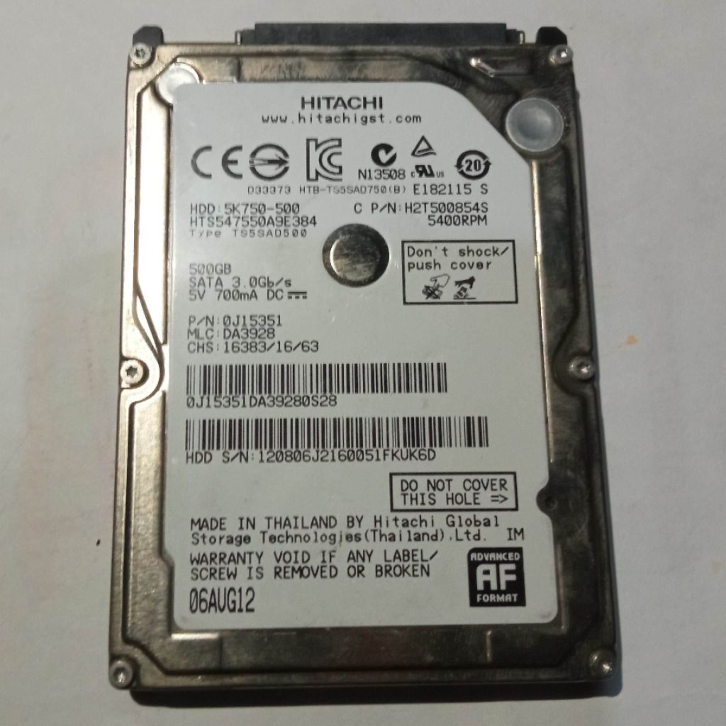 HDD Laptop Hitachi 500GB SATA Joss 100%