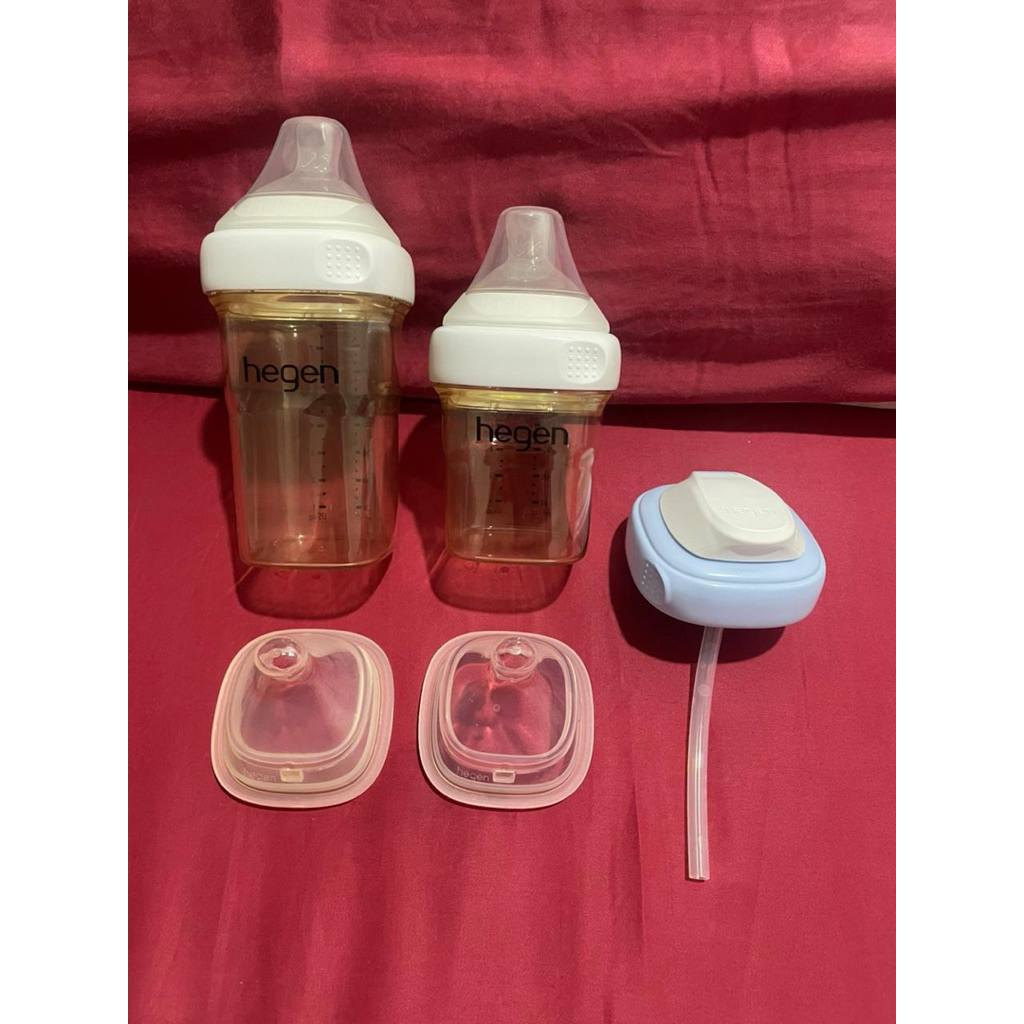 [PRELOVED] paket HEGEN Feeding Bottle PPSU 150ml/240ml teats & straw spout