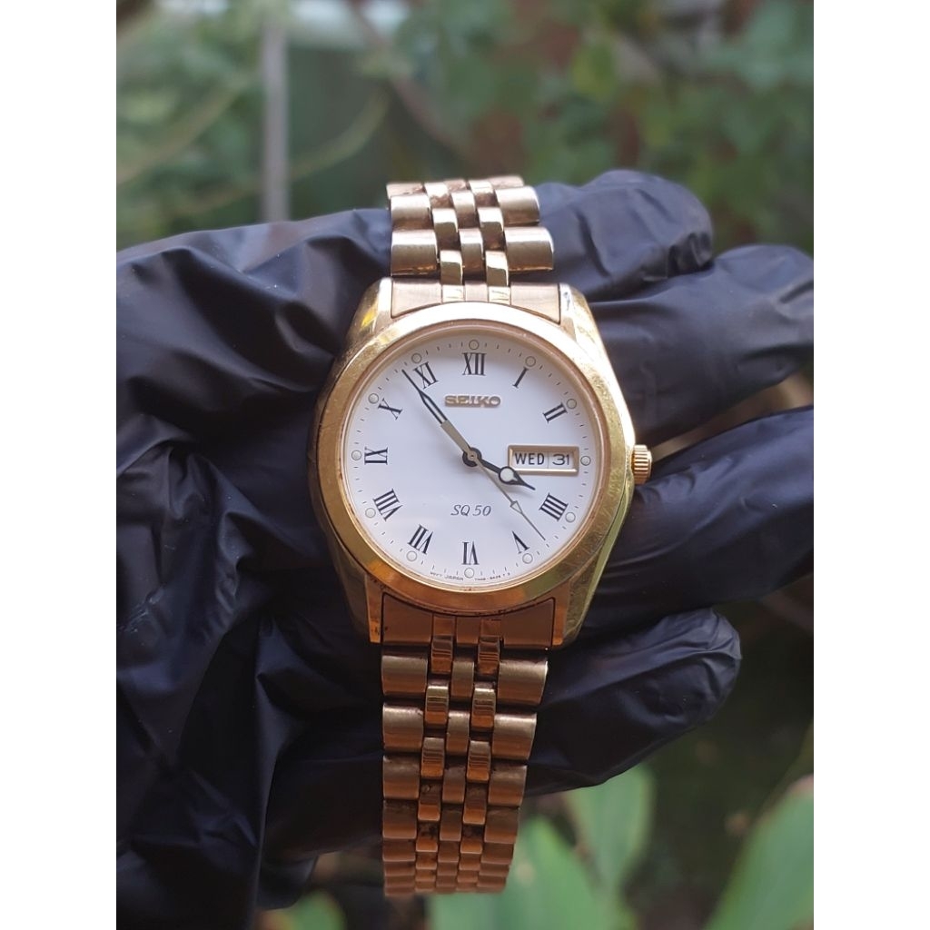 (Harga Net) Jam Tangan Seiko SQ 50 REF. 7N48-8A00 All Original Roman Dial Vintage Quartz/Baterai Mes