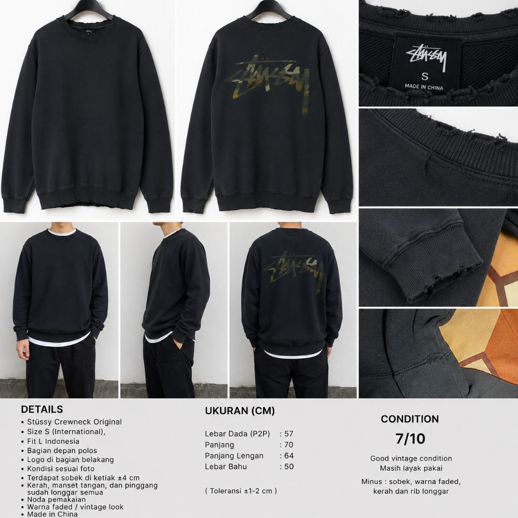 Stussy Camo Stock Crewneck Sweatshirt - Black1914255-BLAC-S