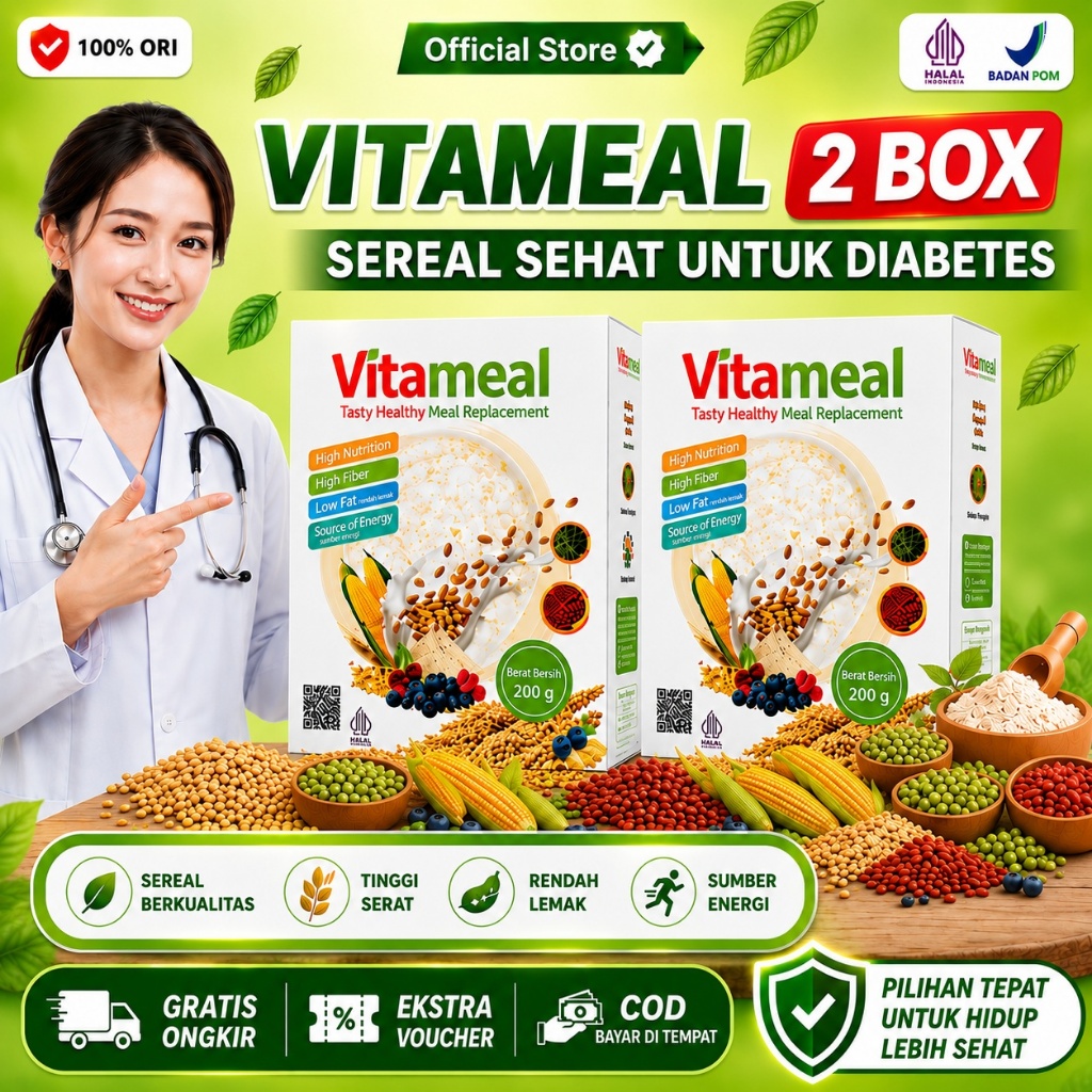 Paket 2 Box Vitameal Sereal Oat Vitamil Makanan Diet Untuk Diabetes Vitamale Asli 100% Original