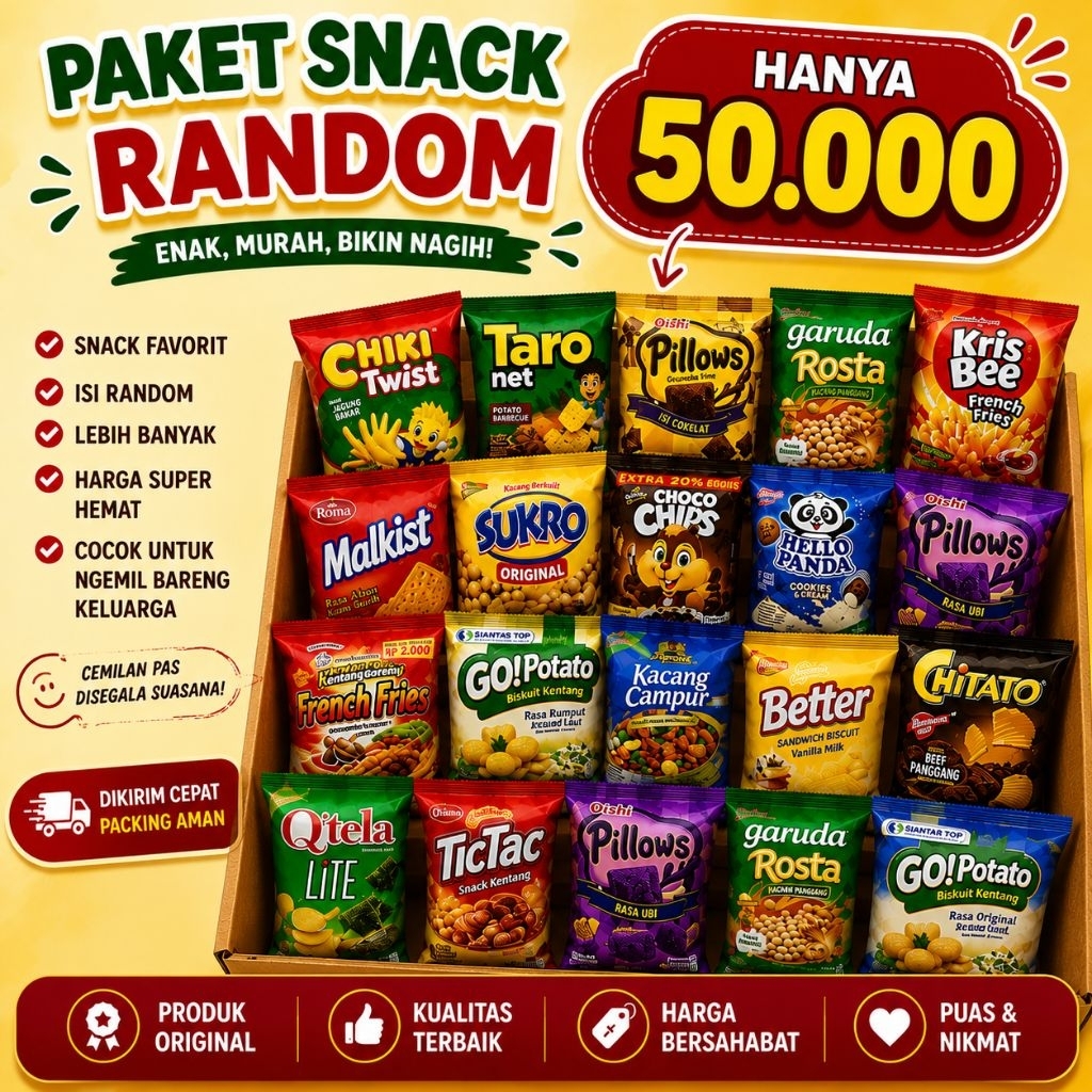 PAKET SNACK MURAH RP50.000 | ISI CAMPUR 30–40 PCS | JAJANAN MAKANAN RINGAN