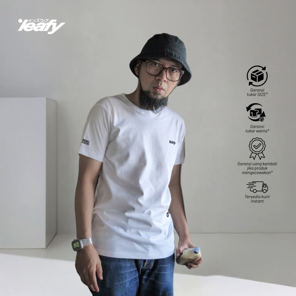 LEAFY - THALHAH Baju Kaos Pria Basic Lengan Pendek Bahan Katun Anti Bakteri | Atasan Cowok Casual