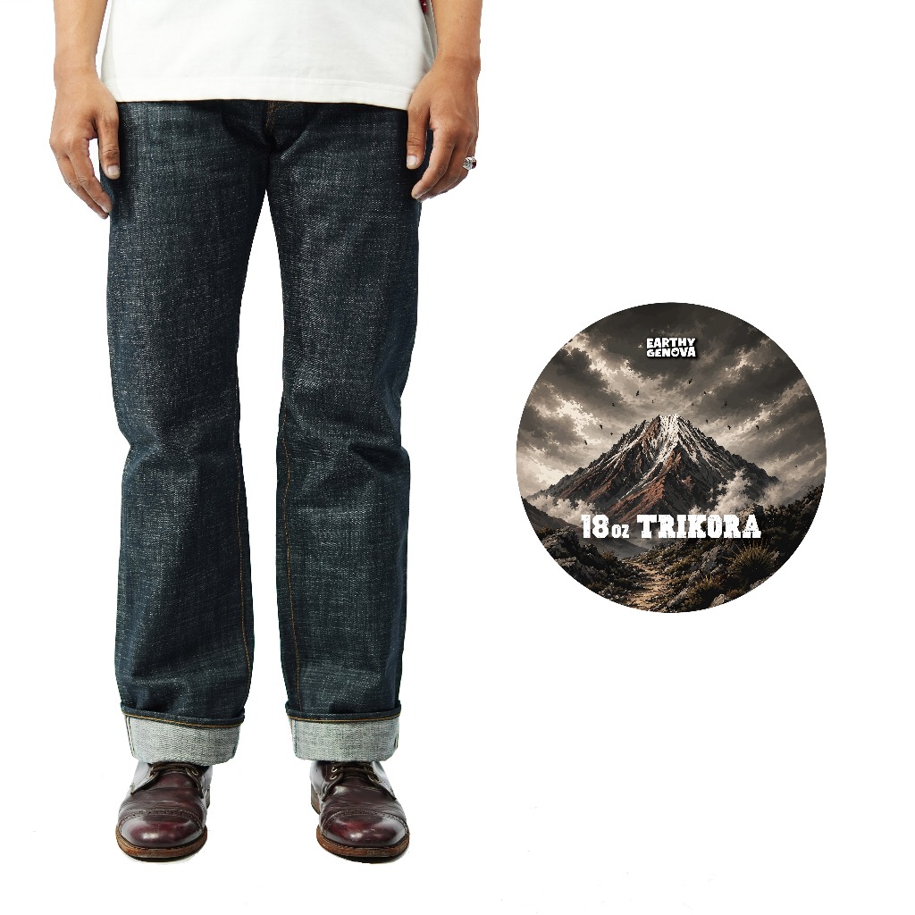 EARTHY GENOVA - Denim Selvedge TRIKORA 18 Oz Slubby Texture Sanforized Celana Raw Jeans Pria Deep In