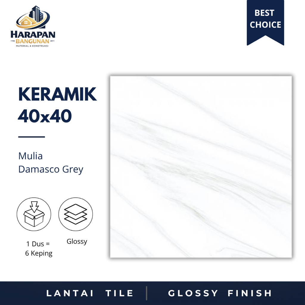Keramik Lantai Glossy 40x40 Mulia Damasco Grey Keramik Putih 40 x 40