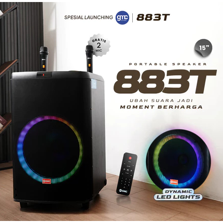 Speaker Bluetooth GMC 15inch 883T 195W + 2 Wireless Mic