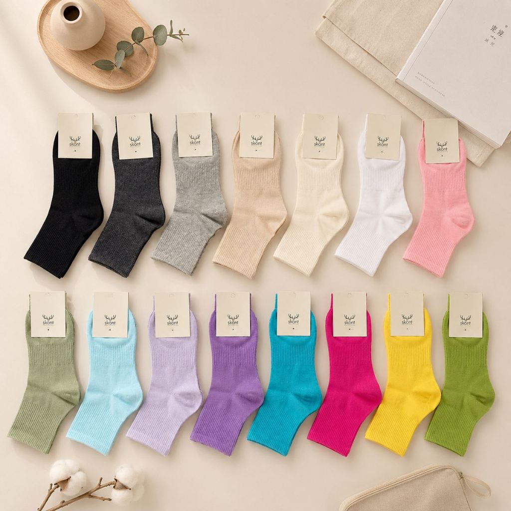 Scoop Kaos Kaki Mono Unisex Crew Socks Pastel Putih Hitam Beige Pink Turquoise Lavender Hijau Sporty