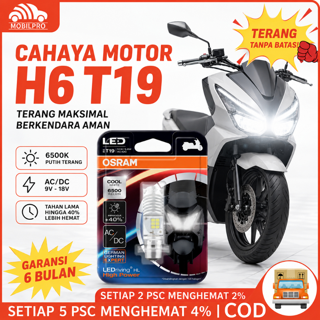 LAMPU LED OSRAM PUTIH 6000 KELVIN T19 M5 H6 H4 K1 / LAMPU LED MIO BEAT VARIO SUPRA GRAND JUPITER