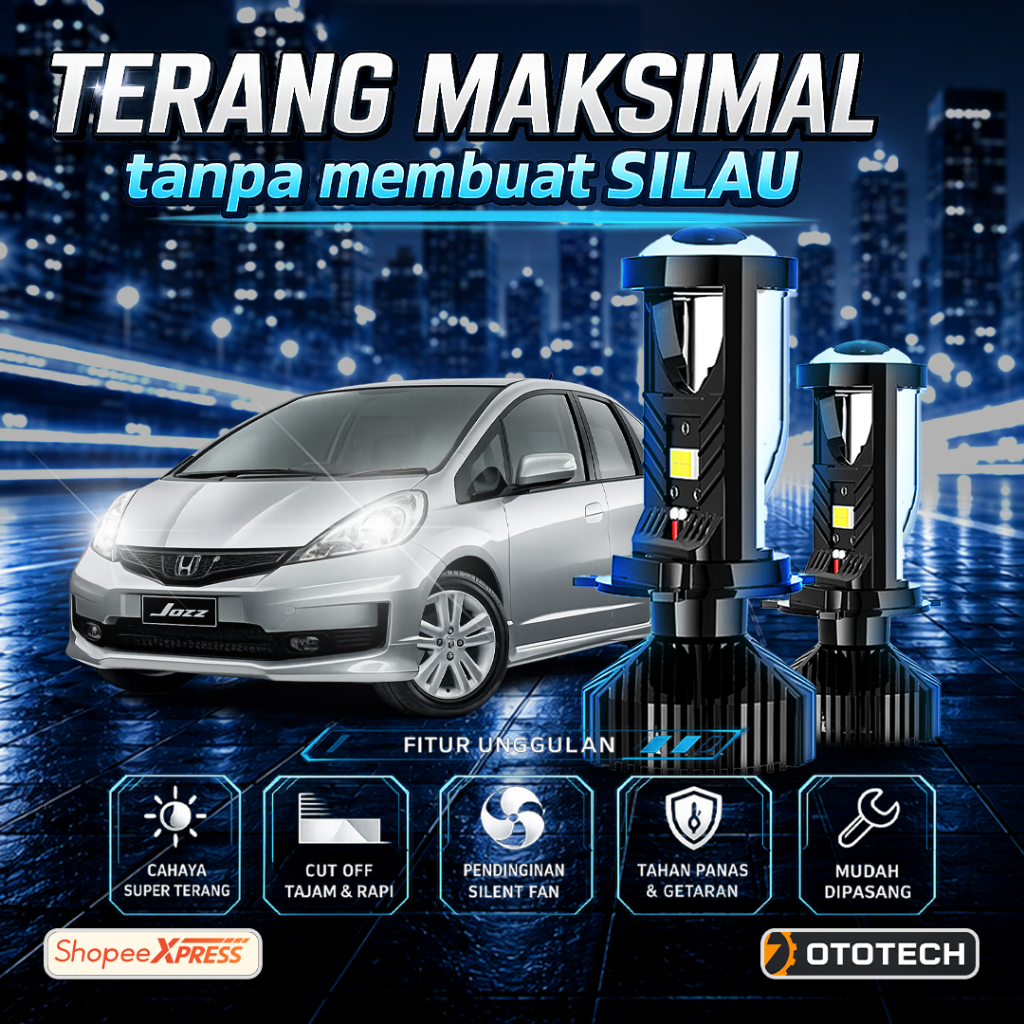 [Ototech] Lampu Honda Jazz GE8 H4 Mini Biled Projie LED Projector Mobil Super Terang