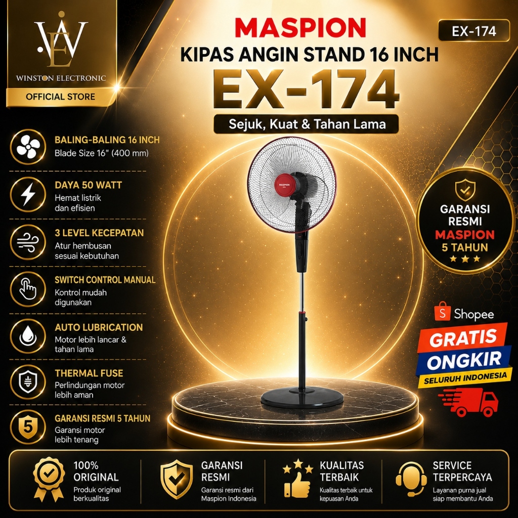 KIPAS ANGIN MASPION  EX-174 STAND KIPAS 16 INCH/ EX174/EX-174/EX174/ORIGINAL MASPION/GARANSI RESMI