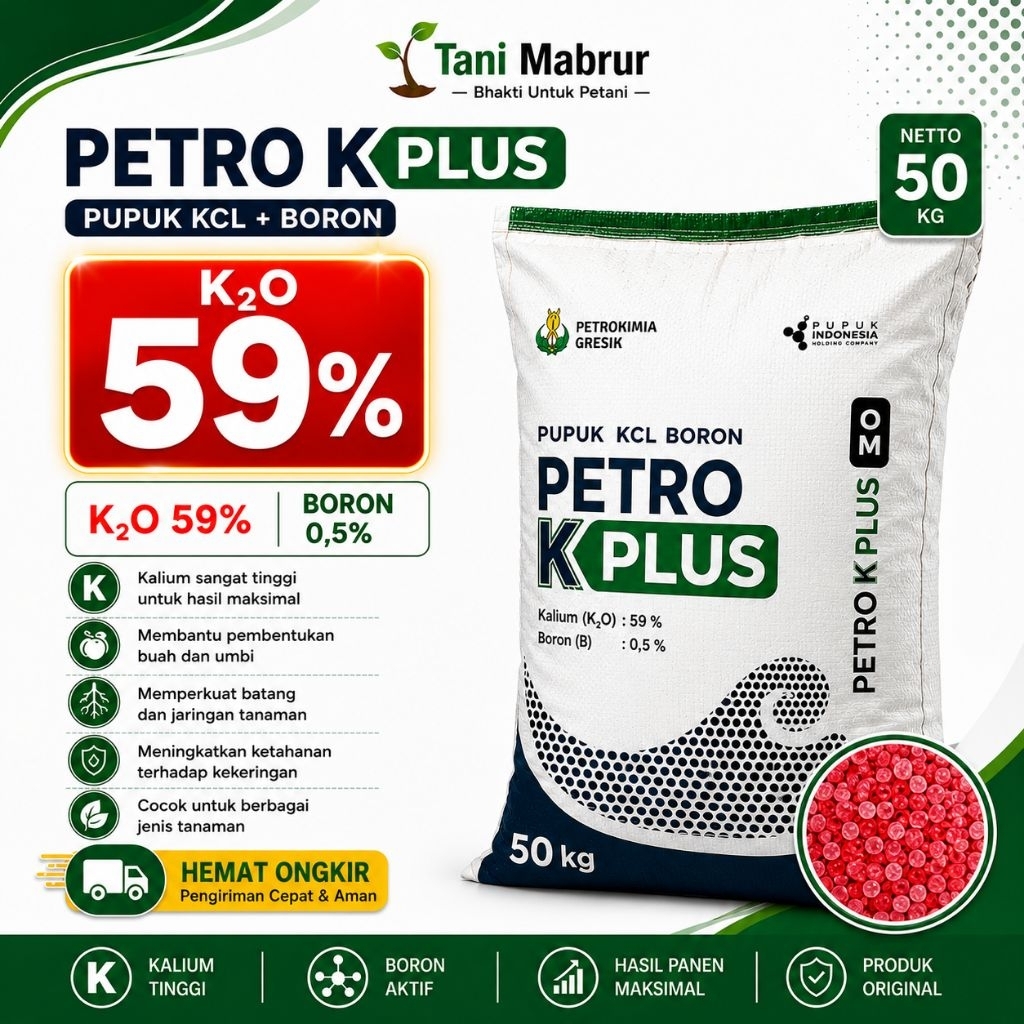 PETRO K PLUS 50 KG  Kalium 59% | Pupuk KCL BORON | Kristal Merah | Original Petrokimia