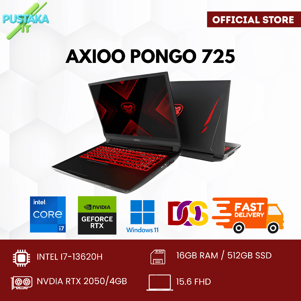 LAPTOP AXIOO PONGO 725 V2 I7 13620H RTX2050 VRAM 4GB/ RAM 16GB SSD 512GB DOS/W11 15.6FHD 144HZ IPS