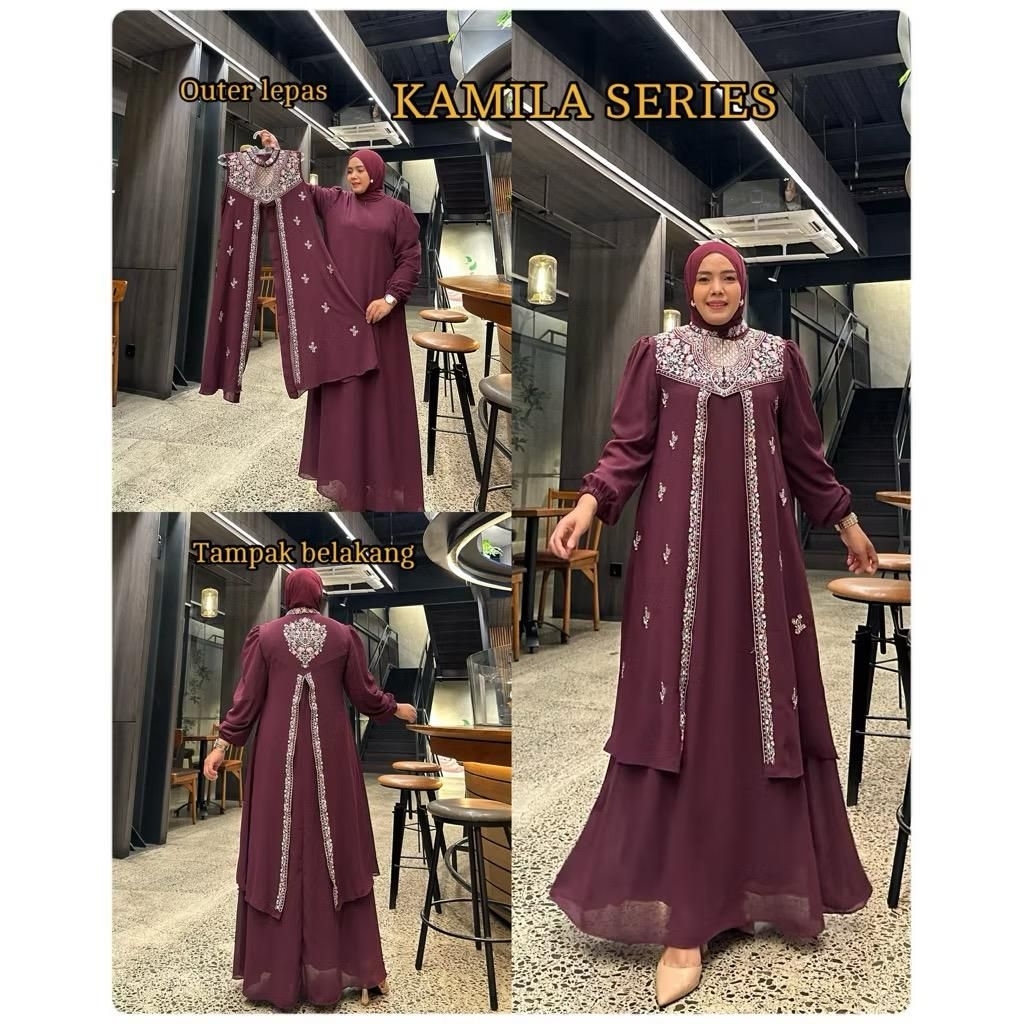 Zifa Fashion || Cod || Kamila Series Dress Set Rompi || Gamis Cruty Bordir Payet Tabur Mewah Rompi L