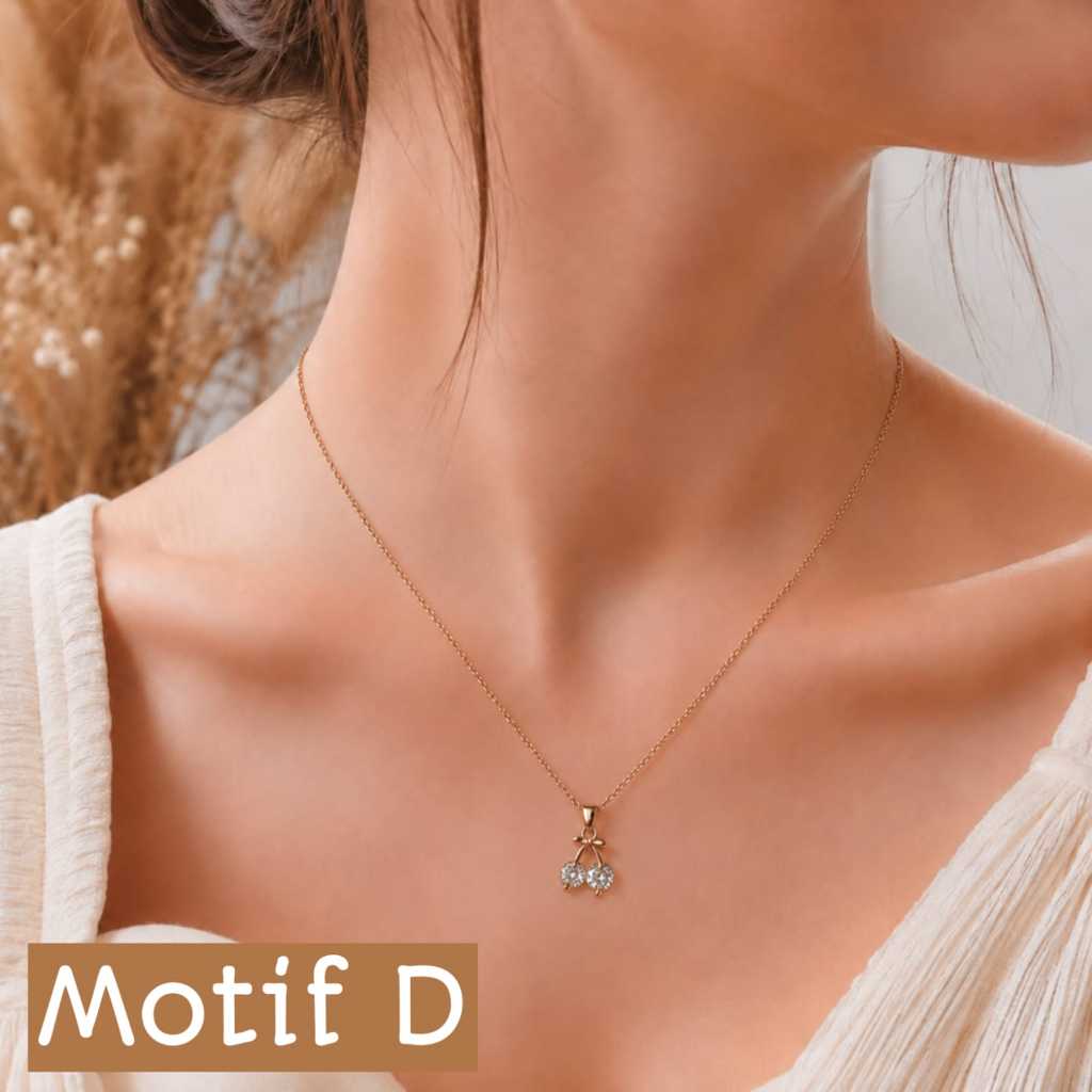 Kalung Minimalis Motif D Emas Muda Hiasan Berlian Sintetis Elegan Wanita