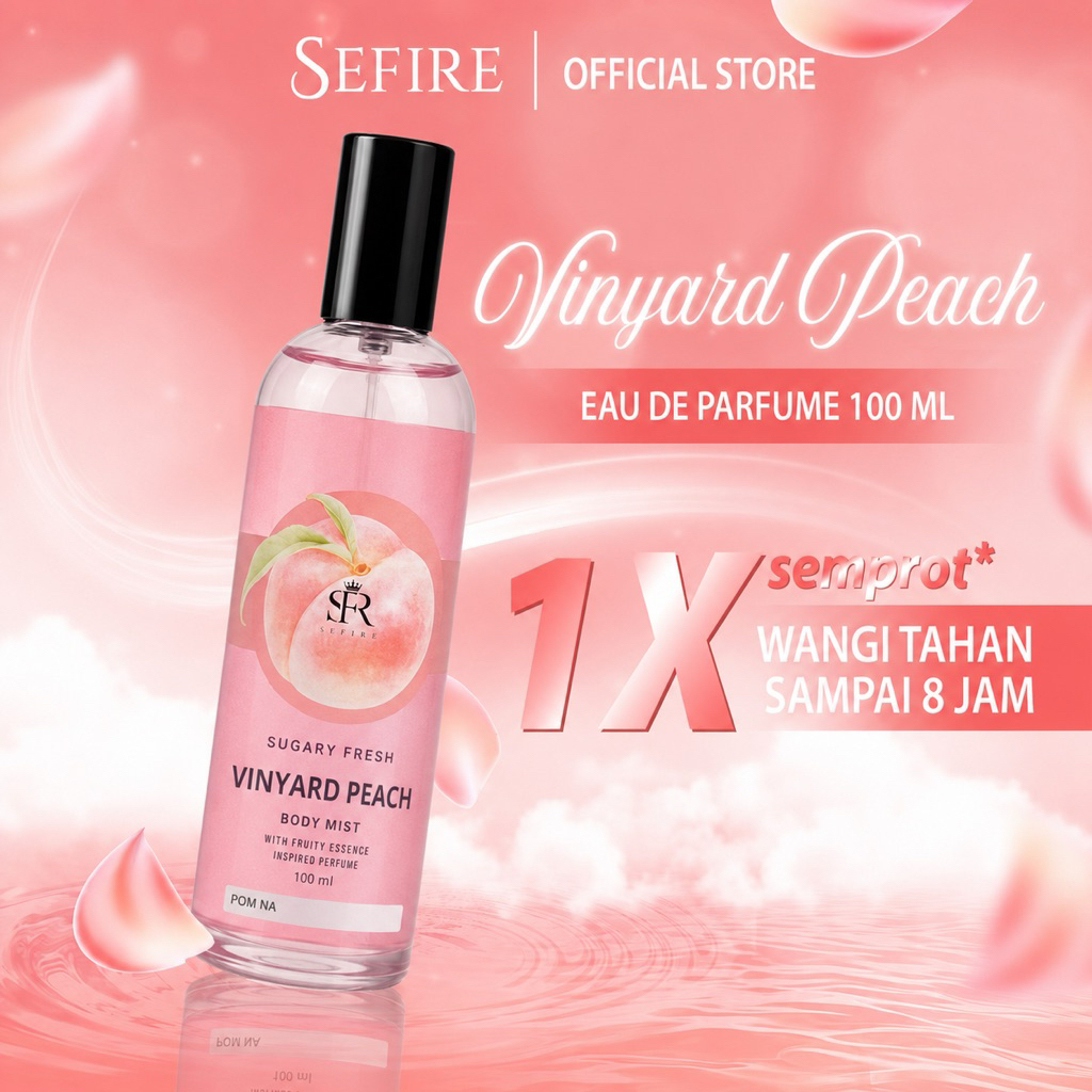 Body Mist Parfum 100ml – Vinyard Peach  | Wangi Manis & Lembut | Tahan Lama | BPOM & HALAL