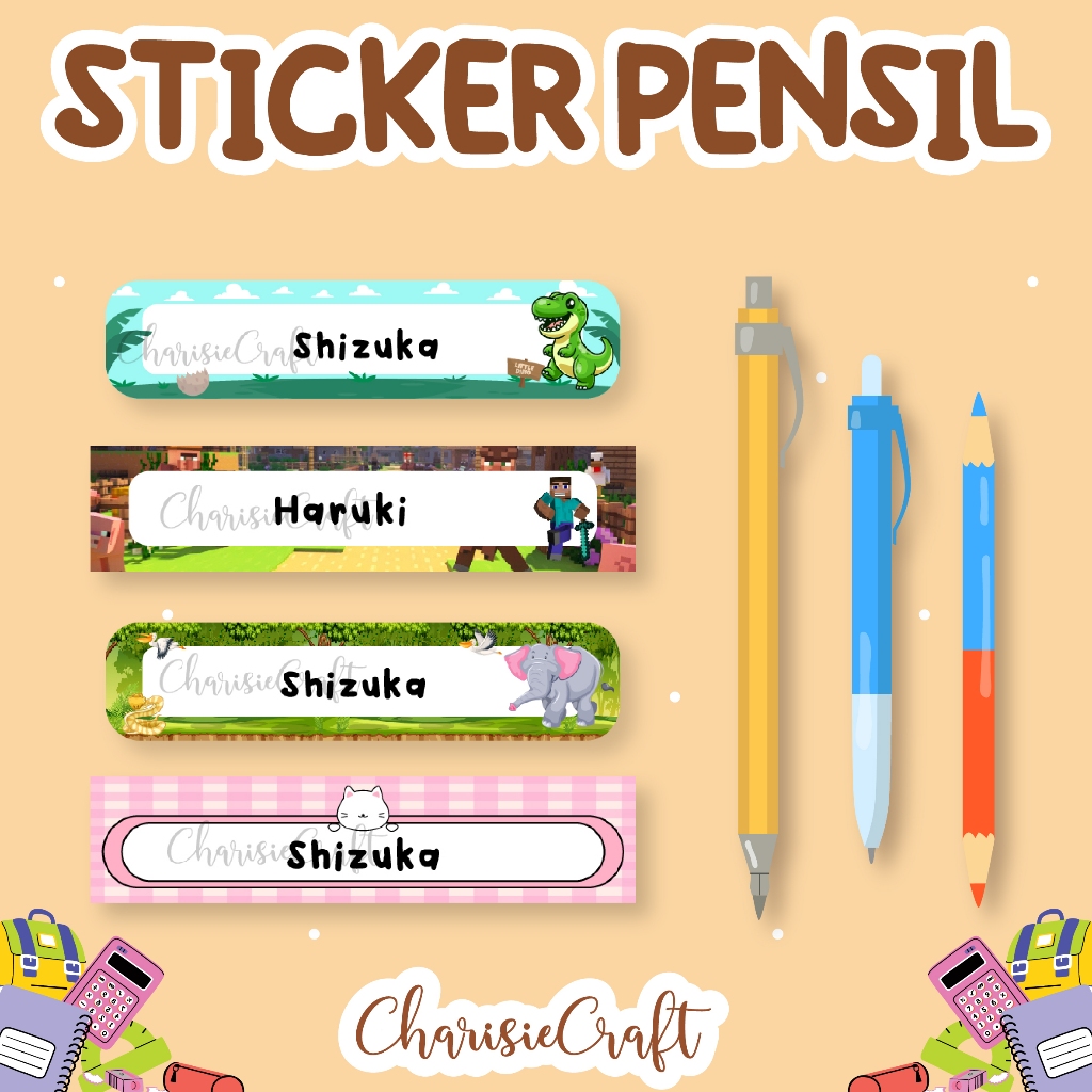 Stiker Nama Anak Waterproof Pensil Pen Crayon Buku Label Nama ATK