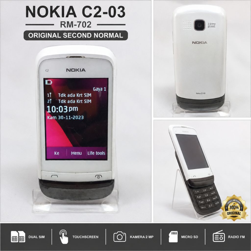 Nokia C2-03 RM-702 Original Second Normal HP Jadul Dual SIM Touchscreen Slide