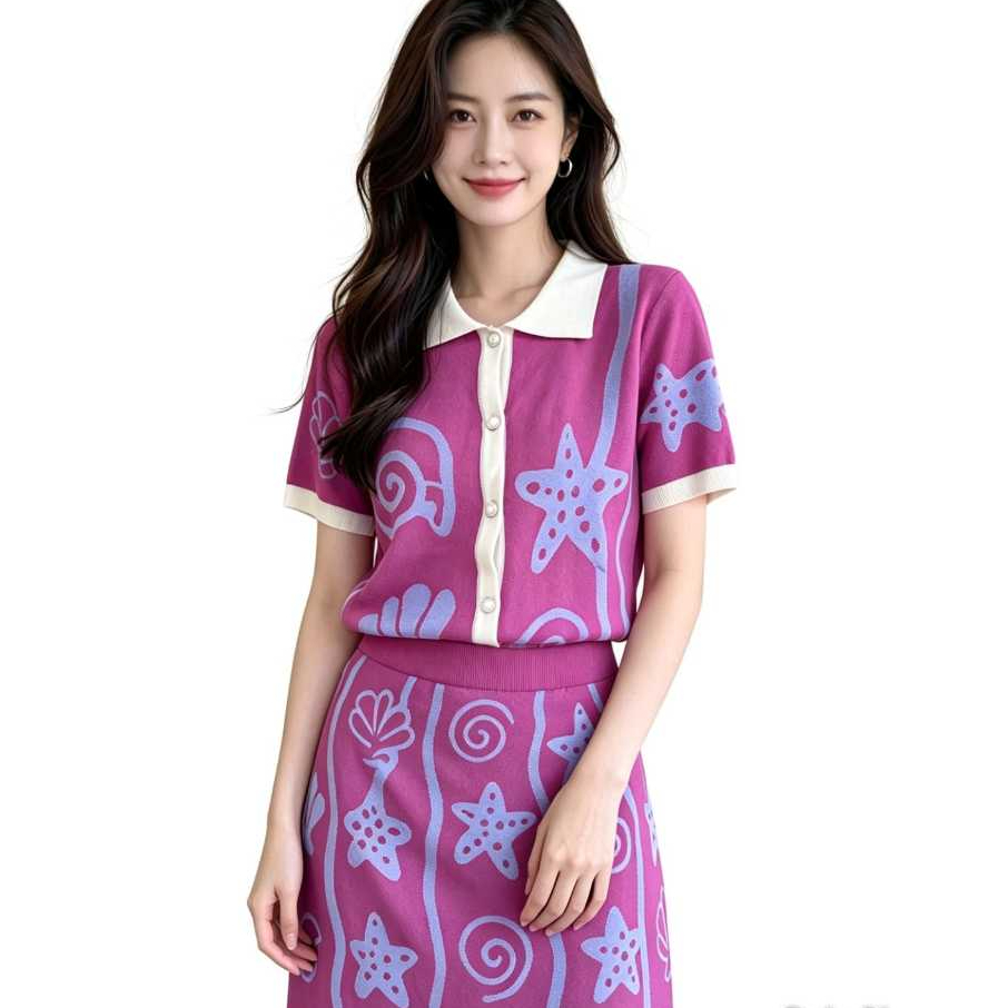ONE SET ROK KNITWEAR PLOYPA STUDIO WARNA UNGU BORDIR BINTANG LAUT