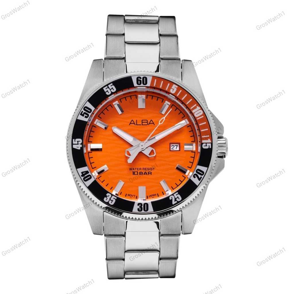 Jam Tangan Pria ALBA Active AG8L93X1 100% Original Orange Sunburst Dial Stainless Steel Strap Garans