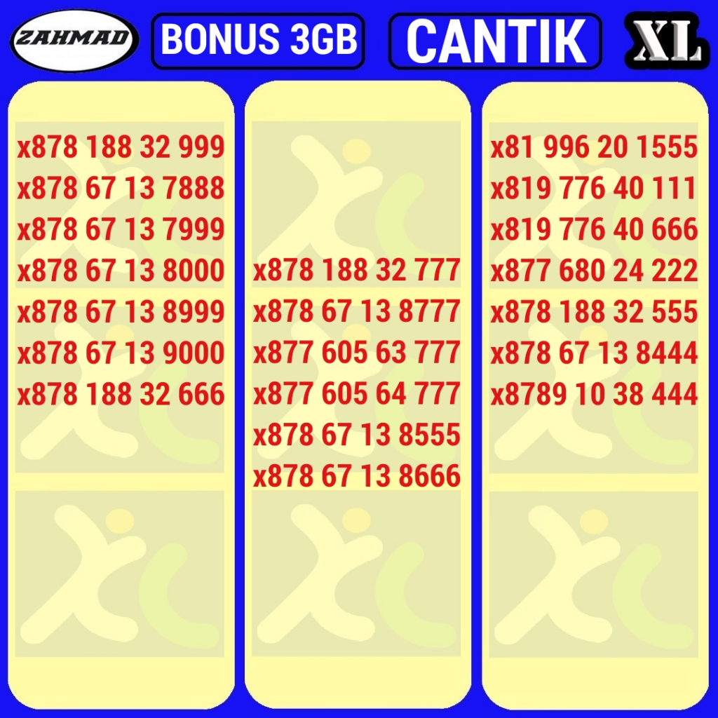 XL-C) NOCAN XL Triple kartu perdana nomor cantik 777 888 999 seri murah