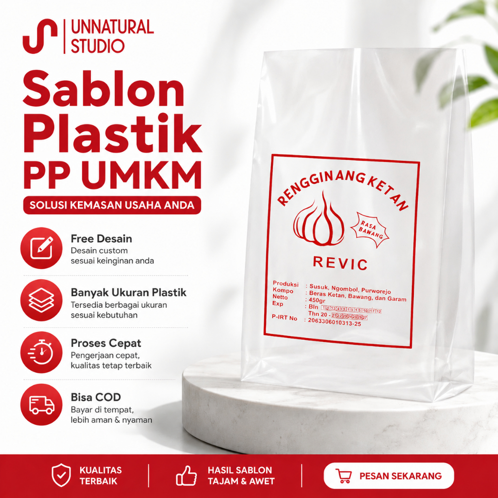 Sablon Plastik PP Kemasan Snack, Kemasan Kopi, Kemasan Tempe