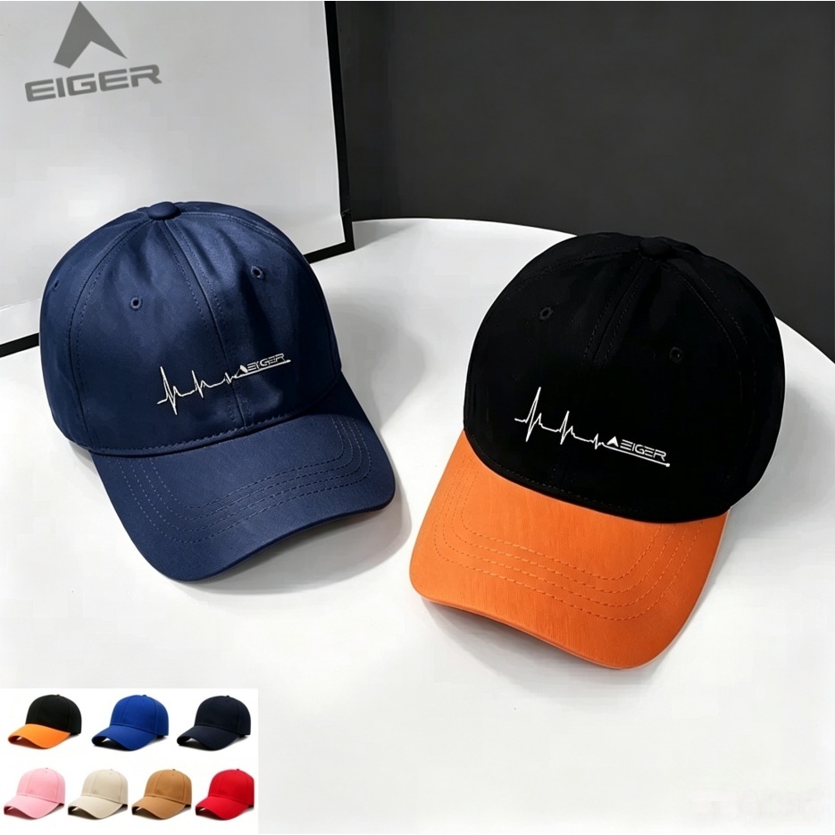 Topi original EIGER Kekinian Unisex Hitam Putih Topi Olahraga Casual Street Style Pria Wanita Premiu