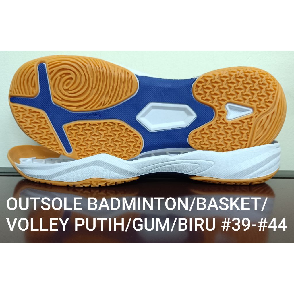 OUTSOLE SEPATU BADMINTON/BASKET/OLAHRAGA MIO-2 PUTIH/GUM/BIRU #39-#44