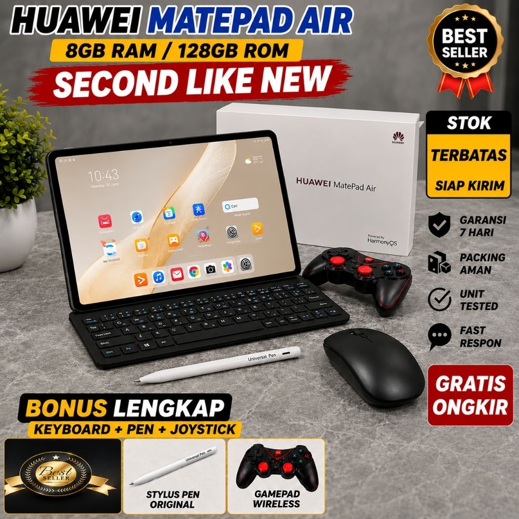 Huawei MatePad Air 11.5 Ram 8/128GB Like New Bonus Keyboard Mouse Pen Universal Tablet Kerja WPS Off