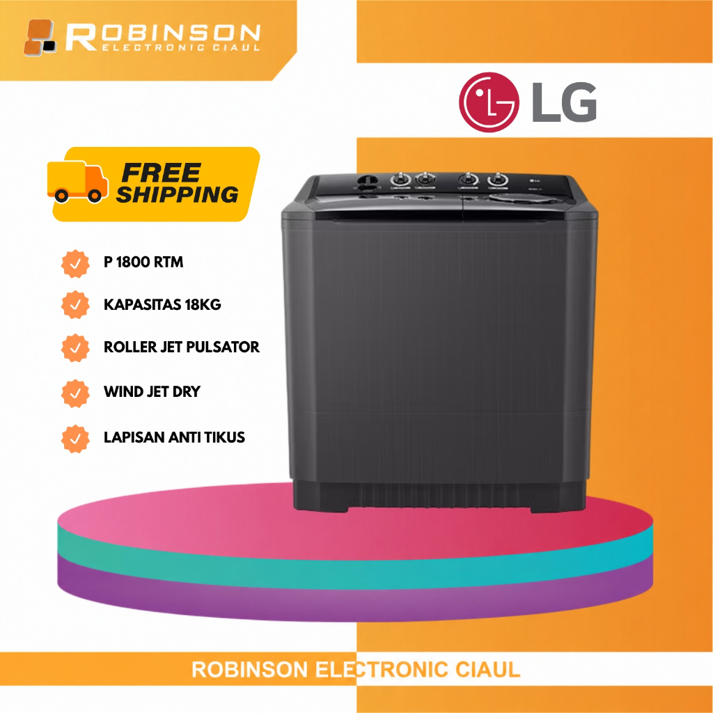 LG Mesin Cuci Dua Tabung P 1800 RTM Roller Jet Pulsator Wind Jet Dry Garansi Resmi