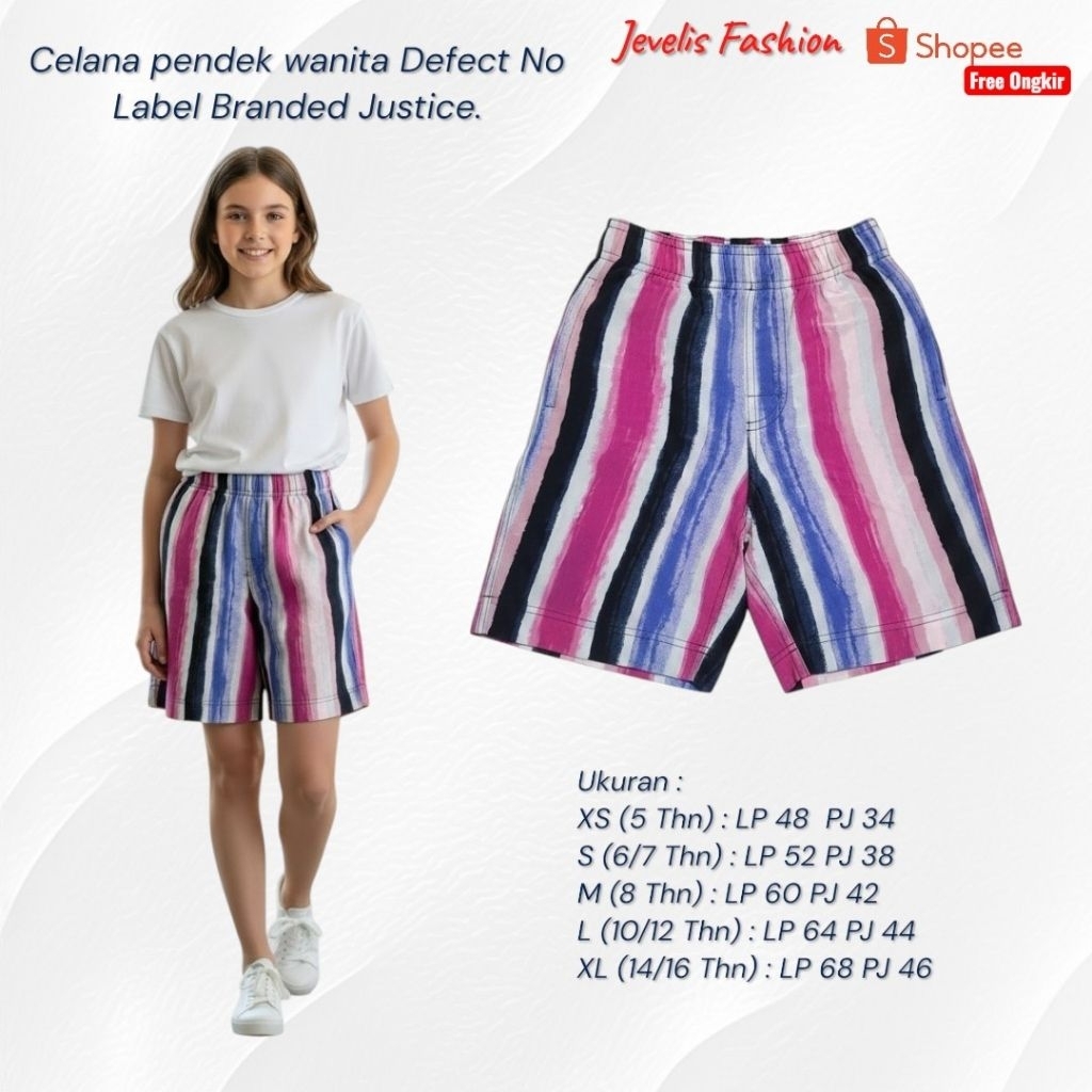 Celana Pendek Anak Perempuan Justice Branded No Label Defect | Short Pants Anak Motif | Usia 5–16 Ta