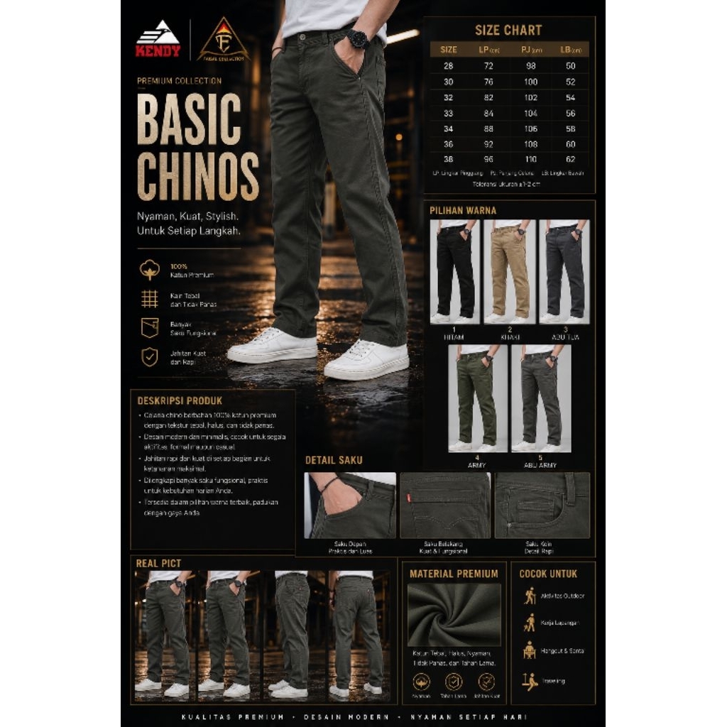 celana Chino / Chinos KENDY Panjang Premium Standar Original PBFK
