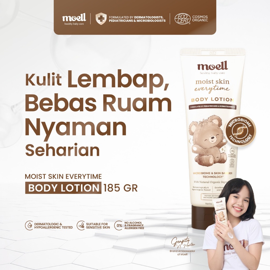 Moell Body Lotion Bayi 185gr - Body Lotion Untuk Kulit Sensitif & Kering - Pelembap Bayi Anak Daily 