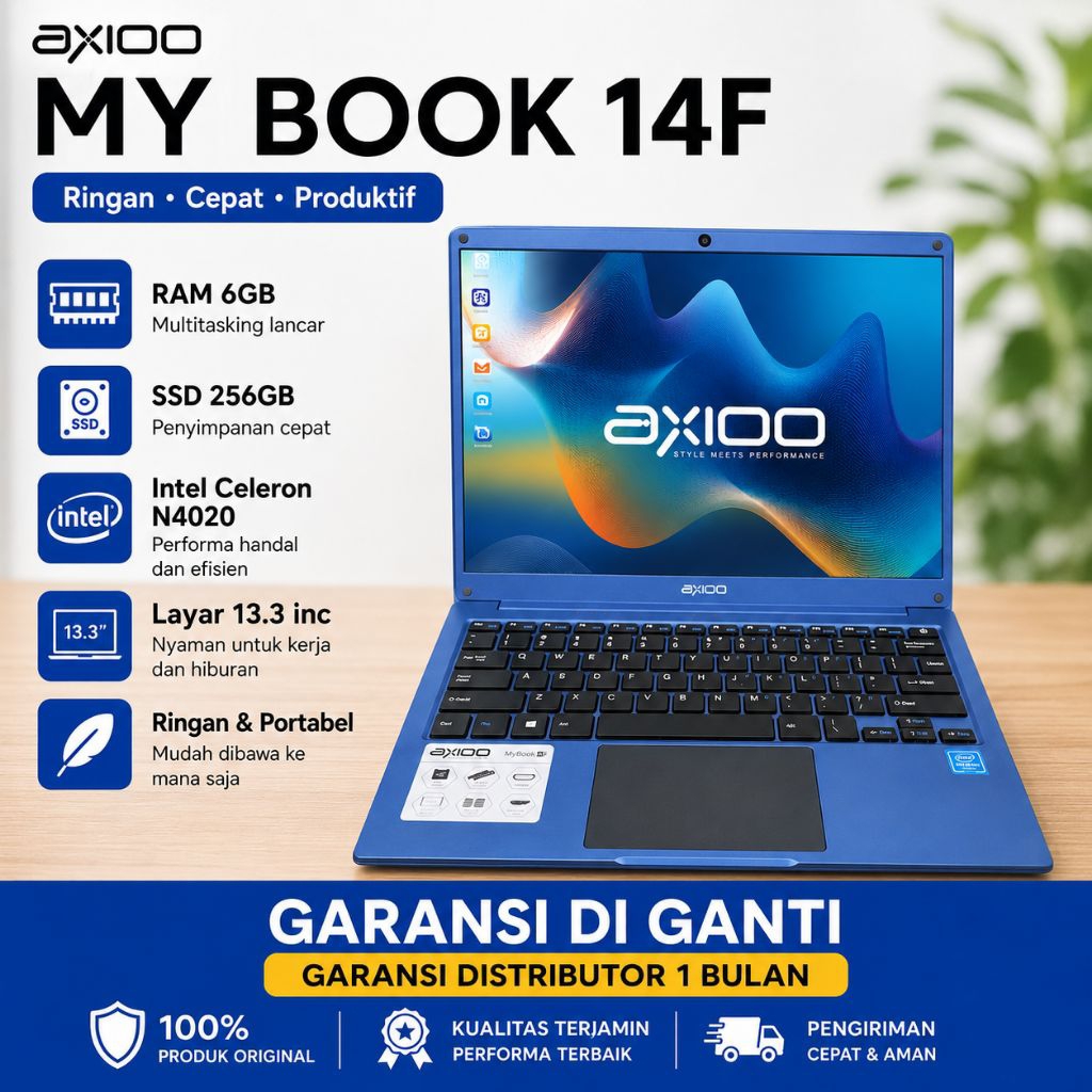 Laptop Axioo MyBook 14F - Intel N4020 / Ram 6GB / SSD 256GB / 13,3" QHD / laptop murah