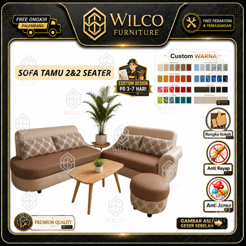 Sofa Tamu 2&2 Seater + Stool | Sofa Tamu Modern Bahan Kulit