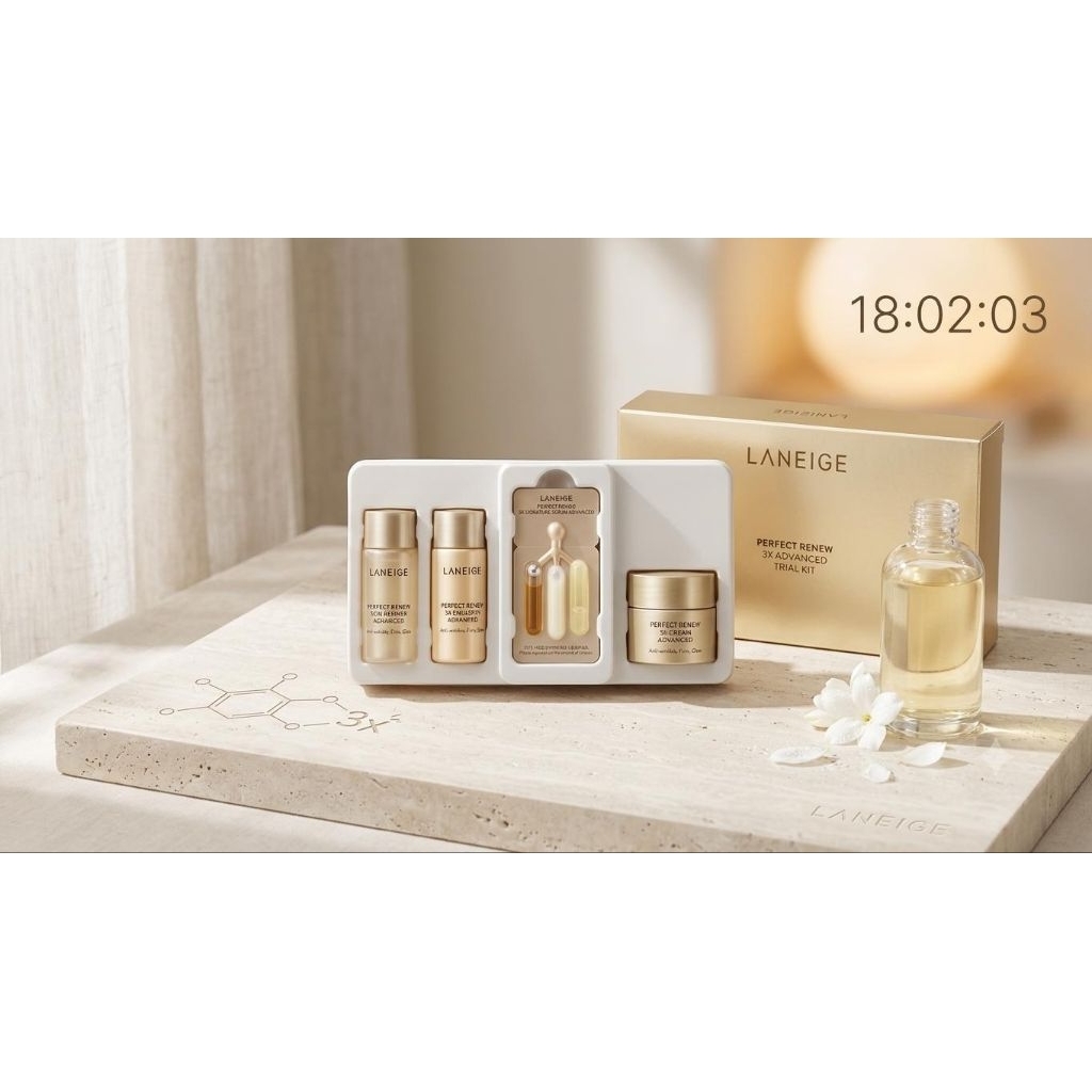 LANEIGE Perfect Renew 3X Advanced Trial Kit | Anti Aging Skincare Set | Emulsion + Serum + Cream Ori
