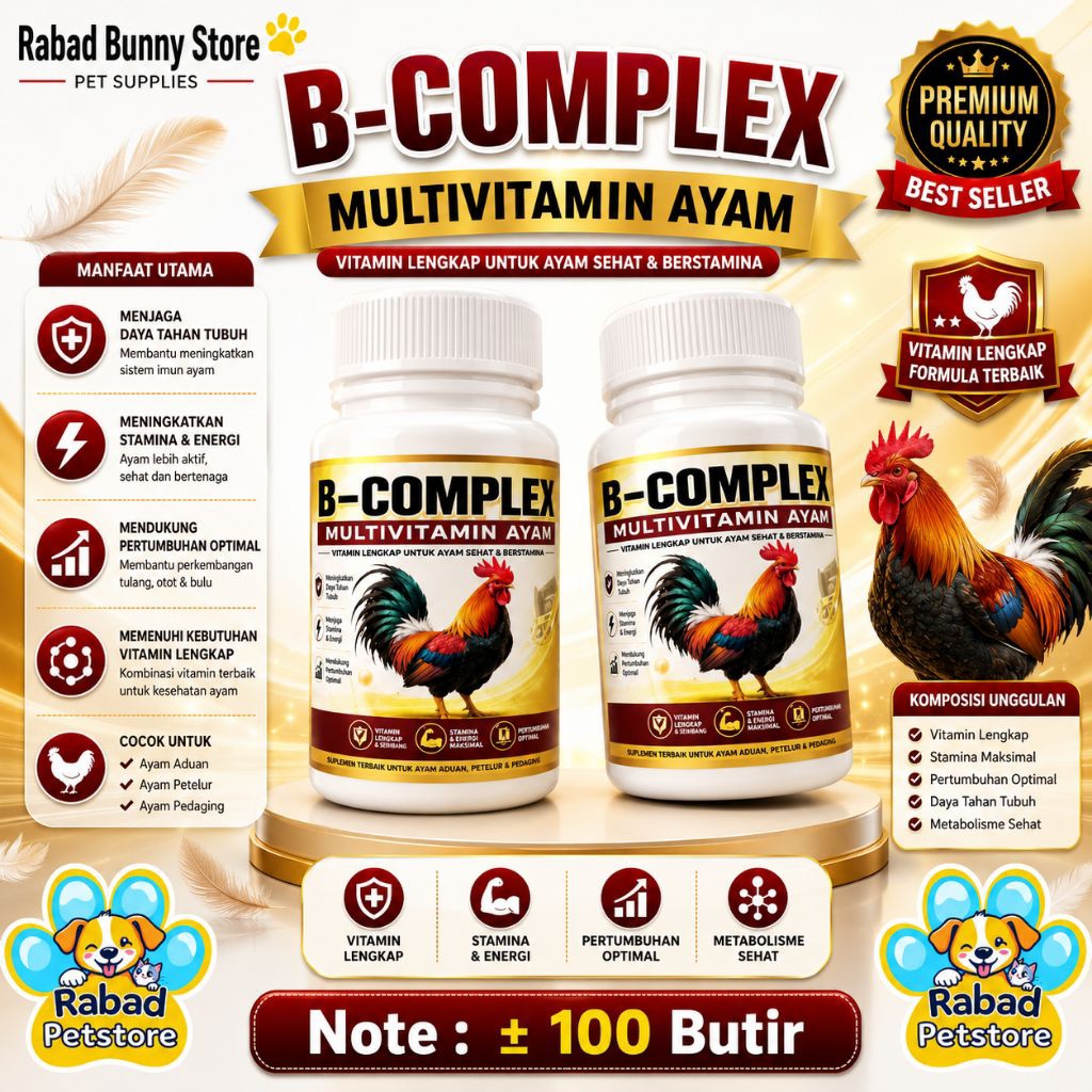 B-Complex Multivitamin Ayam Isi 100 Tablet - Vitamin B Kompleks untuk Kesehatan Ayam