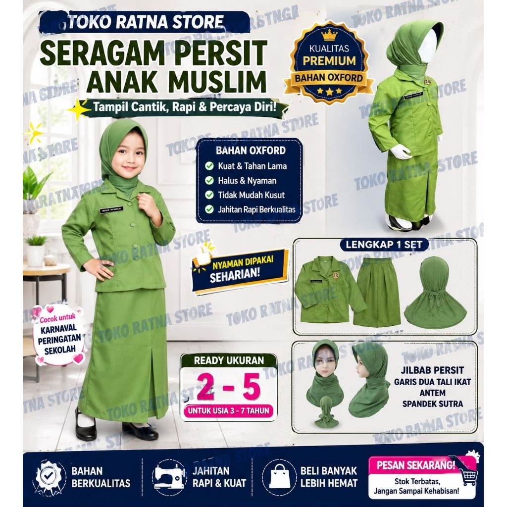 SERAGAM SETELAN PSH PERSIT JILBAB ANAK PEREMPUAN/BAJU PSH PERSIT JILBAB ANAK PAUD,TK, SD