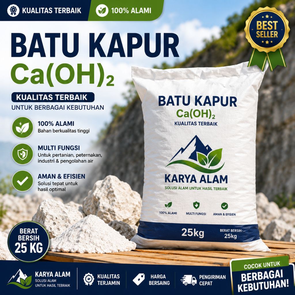Batu Kapur CaOH2 / Kapur Hidrat Hydrated LimePremium 25kg | Calcium Hydroxide Serbuk Halus | Kapur P