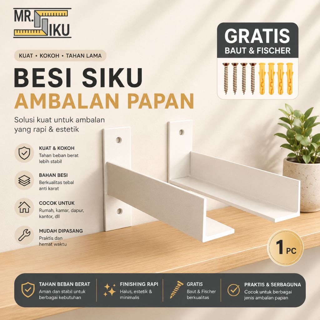 BRACKET BESI SIKU AMBALAN PAPAN / PENYANGGA PAPAN GANTUNG / SIKU L