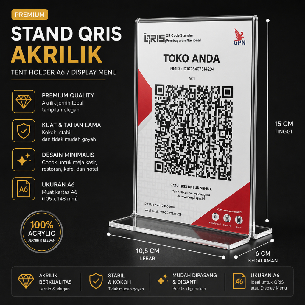 QRIS / STAND AKRILIK QRIS PRINT STIKER CUSTOME